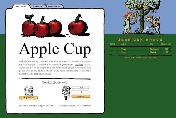 Úvodní stránka hry na trh Apple Cup